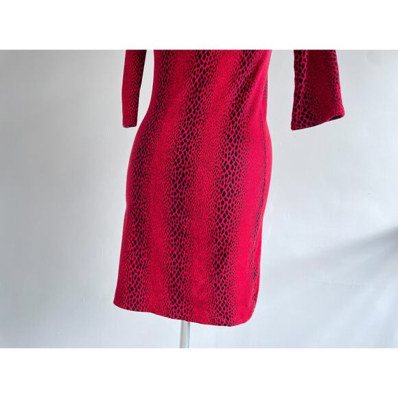 Vtg 80's Red Leopard Print Long Sleeve Bodycon Dress Sz S/M Goth Punk Grunge - Picture 7 of 10